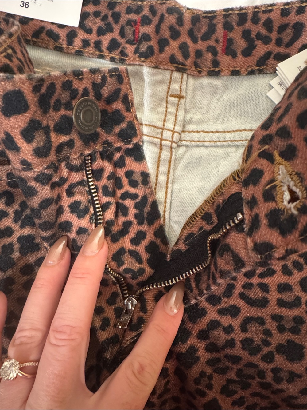 Zara Olive Green Leopard Print Wide Leg Jeans - Picture 6 of 10
